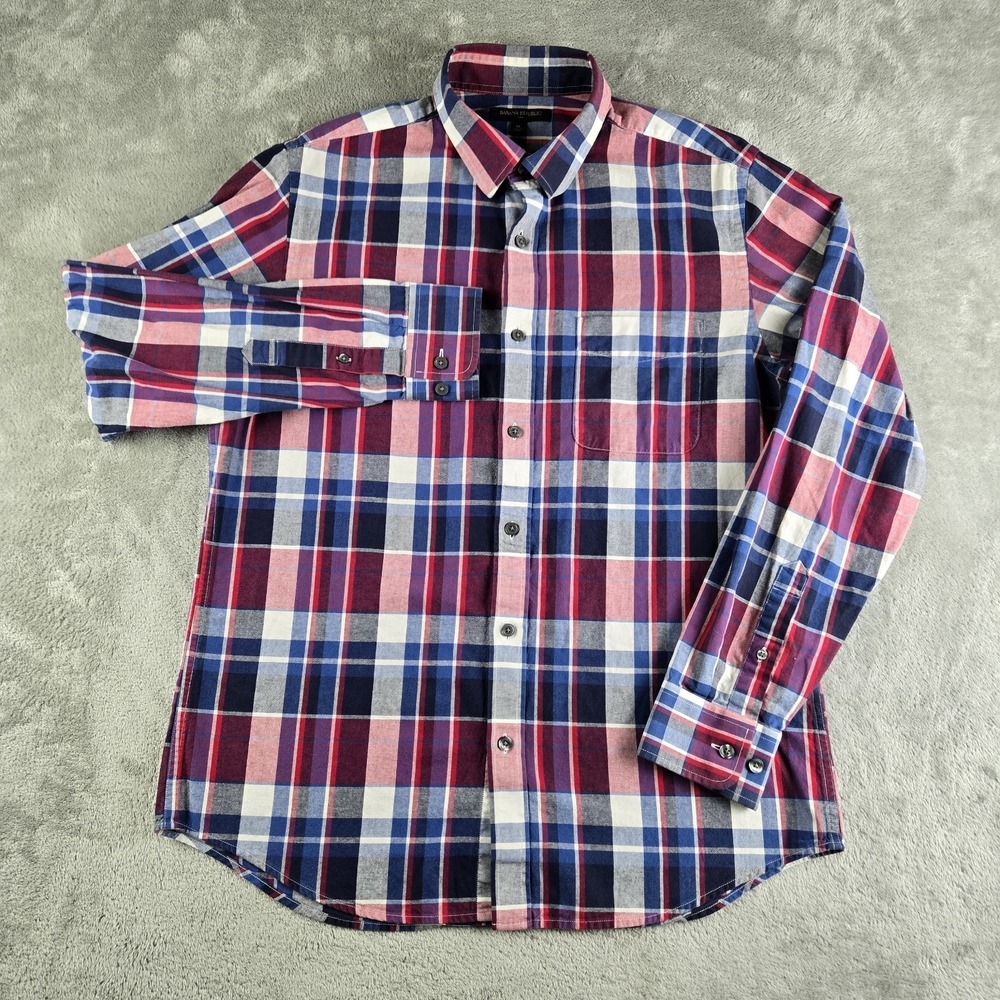 Banana Republic Shirt Medium Red White Blue Plaid Long Sleeve Preppy Workwear